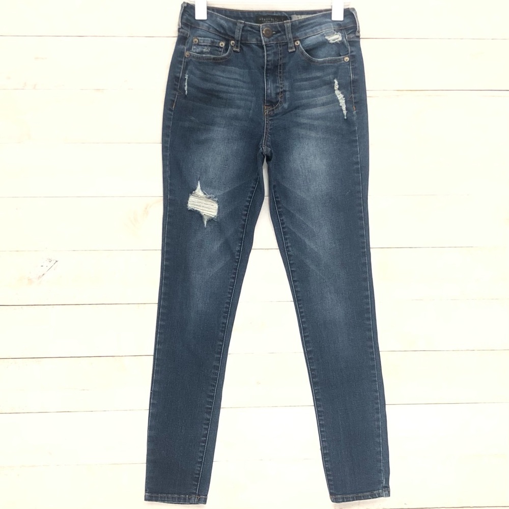 Aeropostale Distressed High Waisted Jegging • Blue • Sz 4 • EUC